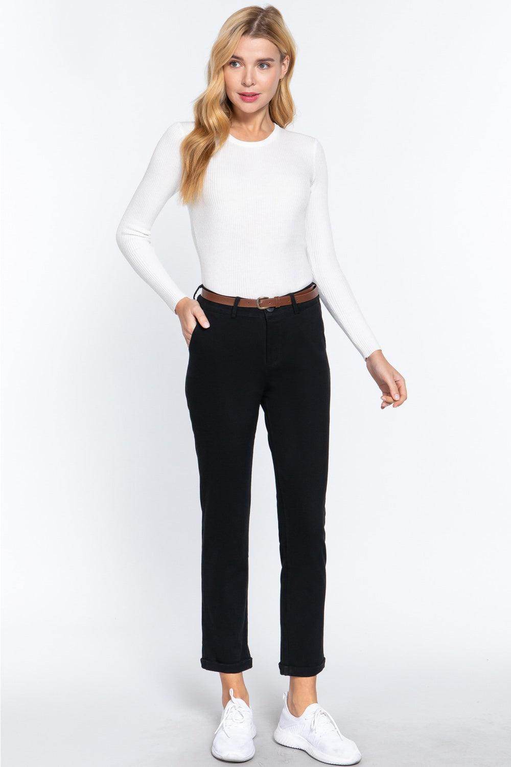 ACTIVE BASIC Cotton-Span Twill Straight Pants for Women - Selvanelle
