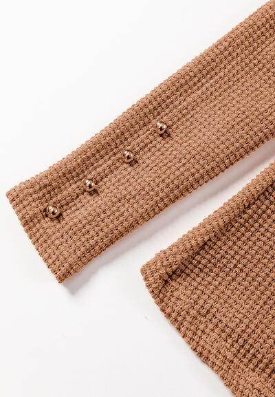 Decorative Button Round Neck Puff Sleeve Blouse for Women - Selvanelle