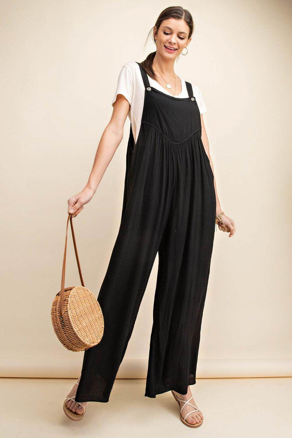 Kori America Full Size Sleeveless Ruched Wide Leg Overalls - Selvanelle