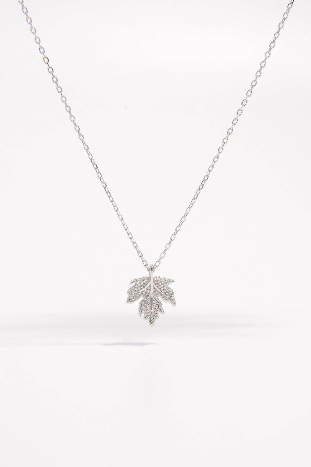 925 Sterling Silver Zircon Maple Leaf Necklace for Women - Selvanelle