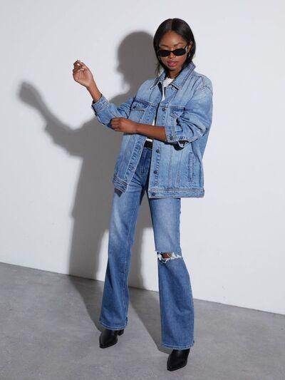Button Up Collared Neck Denim Jacket for Women Fashion - Selvanelle