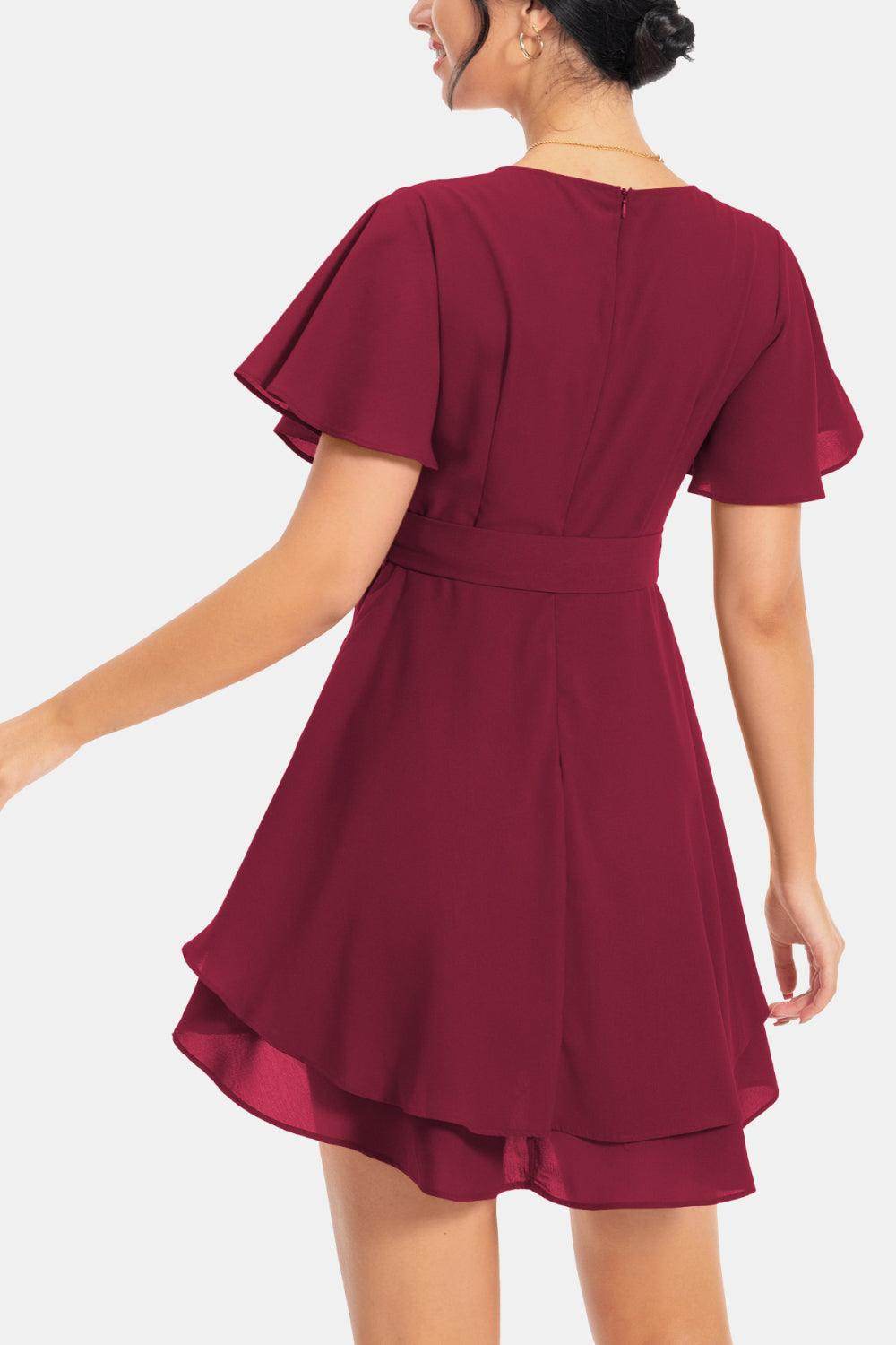 Surplice Neck Flutter Sleeve Dress for Chic Summer Style - Selvanelle