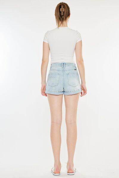 Kancan High Rise Repaired Mom Denim Shorts for Women - Selvanelle