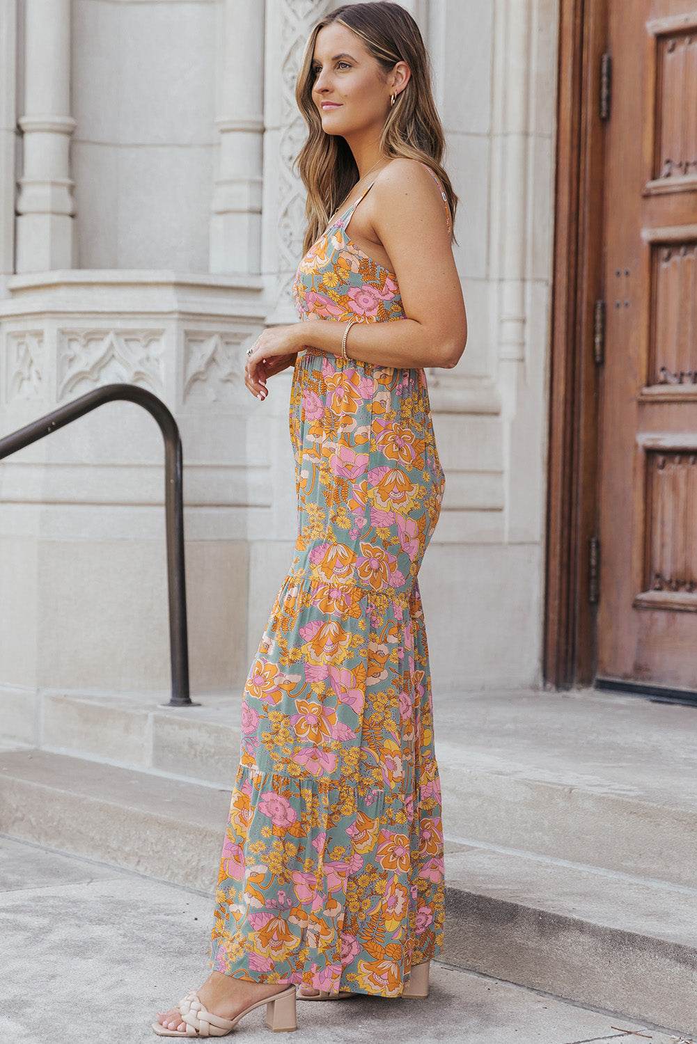 Floral Spaghetti Strap Wide Leg Jumpsuit - Selvanelle