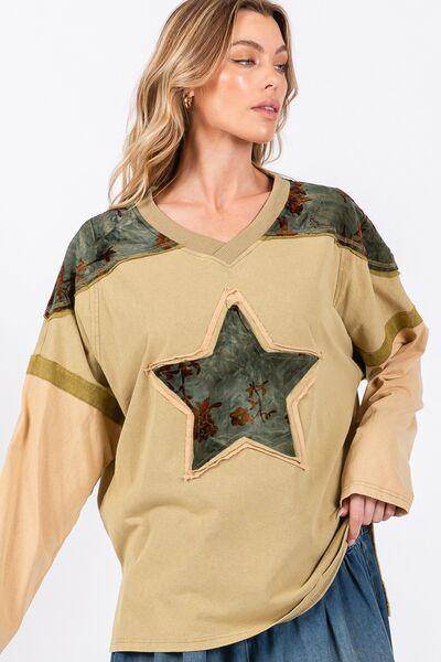 SAGE + FIG Star Patch Long Sleeve Color Block T-Shirt Style - Selvanelle