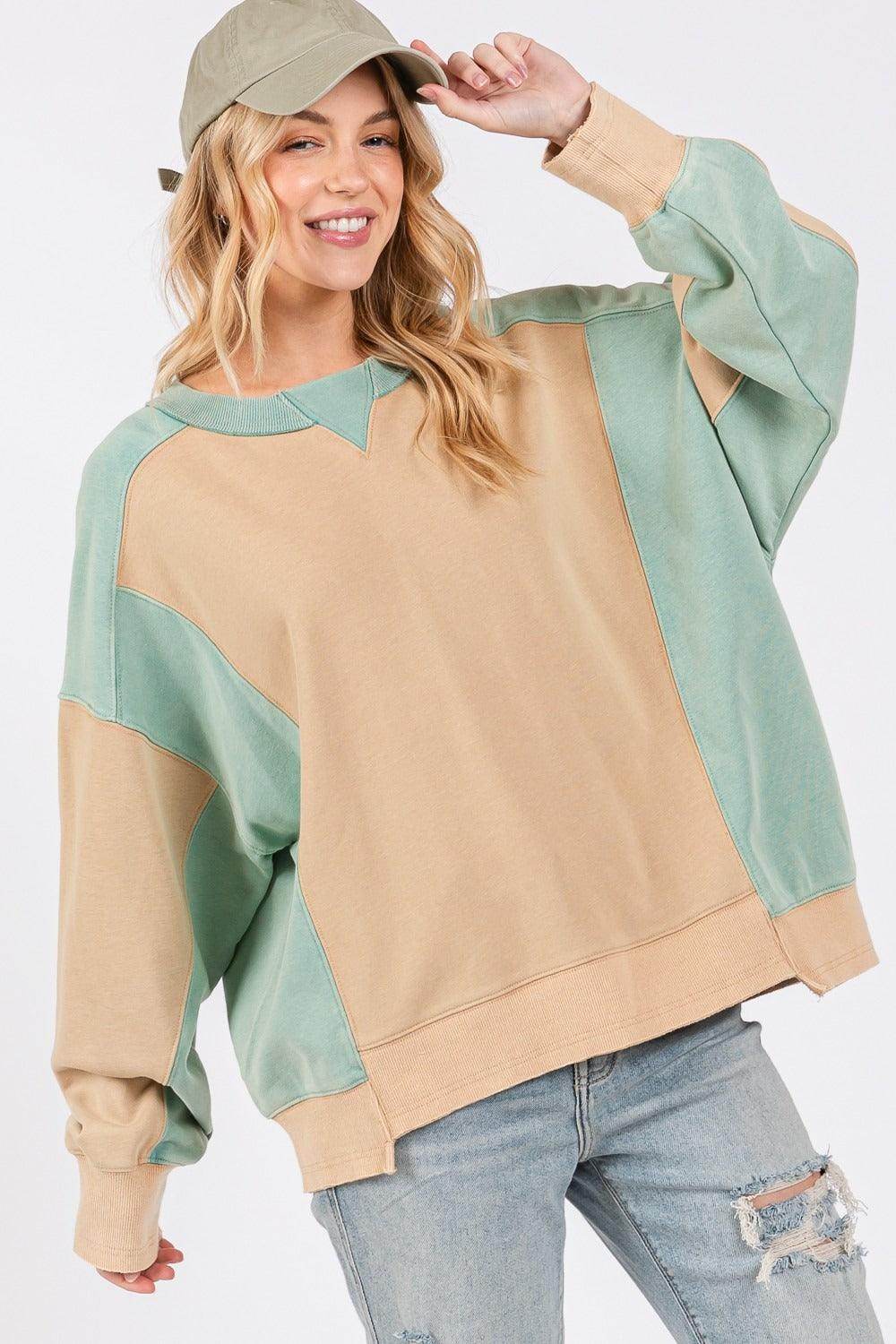 SAGE + FIG Color Block Round Neck Sweatshirt for Women - Selvanelle