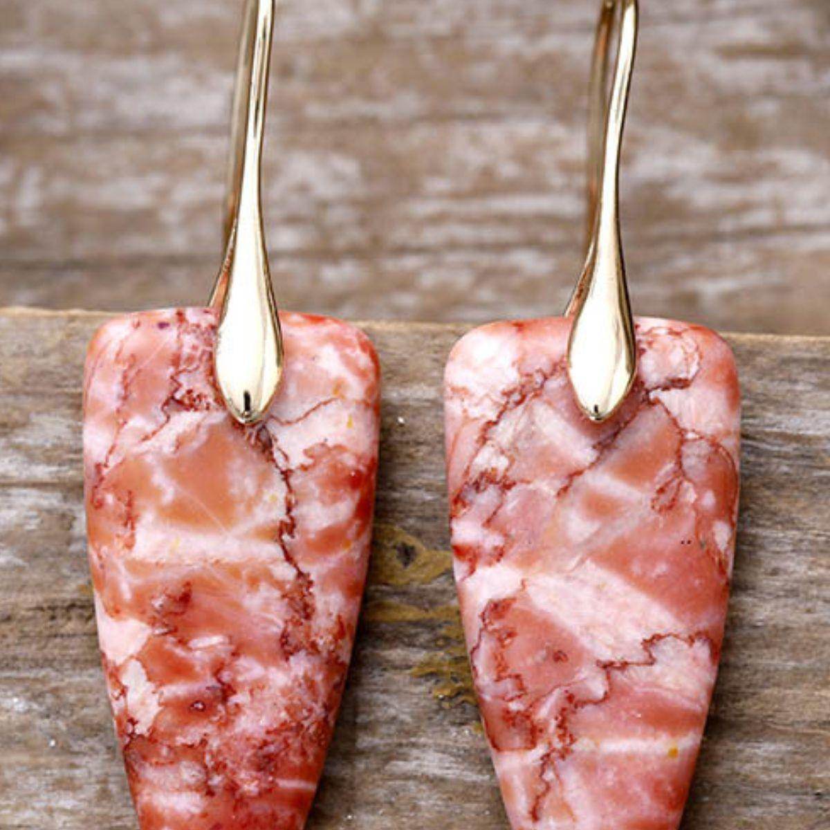 Natural Stone Geometric Shape Earrings in Platinum and Gold - Selvanelle