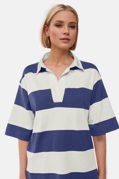 Oh Pima Cotton Wash Color Block Johnny Collar Half Sleeve Top - Selvanelle