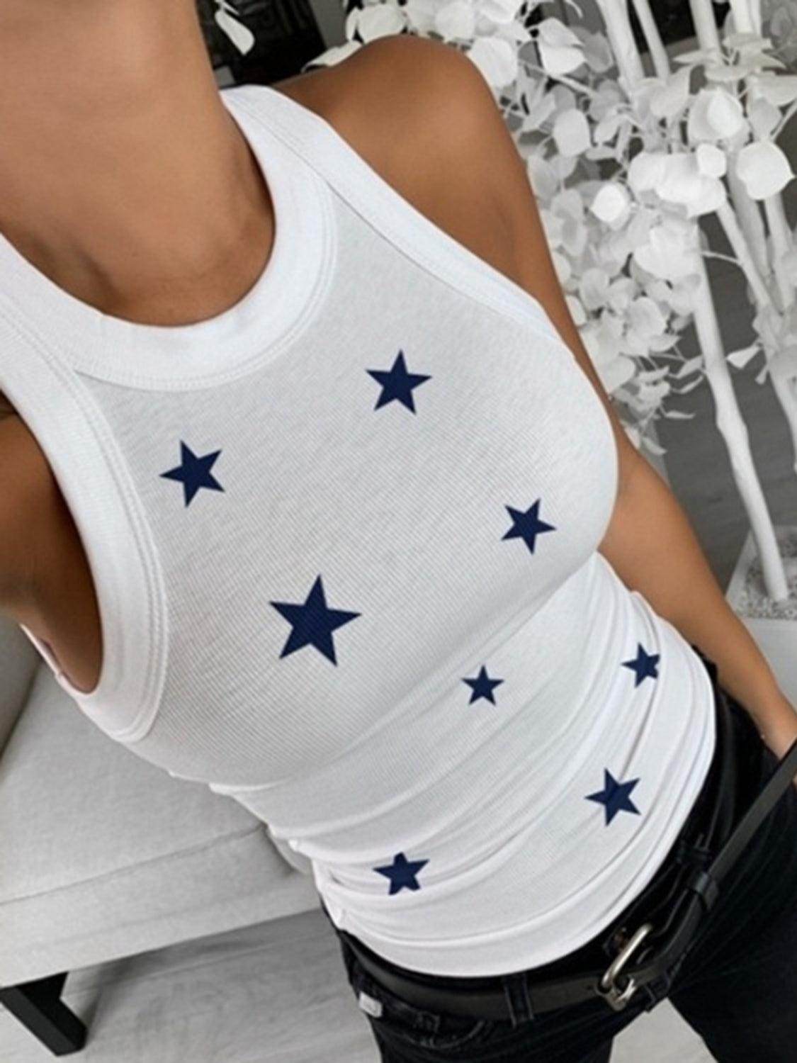Full Size Star Round Neck Tank for Women in Multiple Sizes - Selvanelle