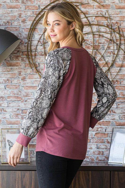Heimish Full Size Snakeskin Print Half Button Top - Selvanelle