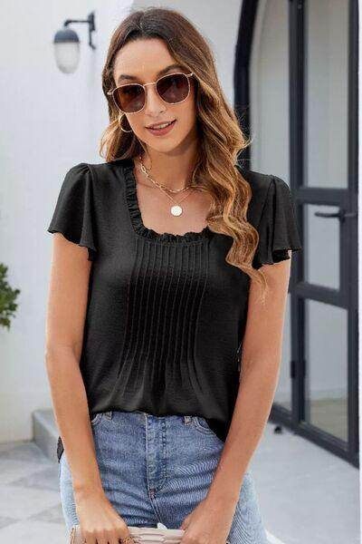 Frill Square Neck Flutter Sleeve Blouse for Women - Selvanelle