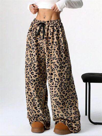 Leopard Wide Leg Plush Pants for Comfortable Stylish Wear - Selvanelle