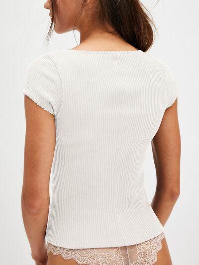 Lovelet Round Neck Button Up Short Sleeve Top for Women - Selvanelle