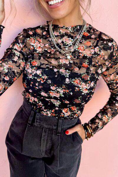 Floral Round Neck Long Sleeve Blouse for Women Fashion - Selvanelle