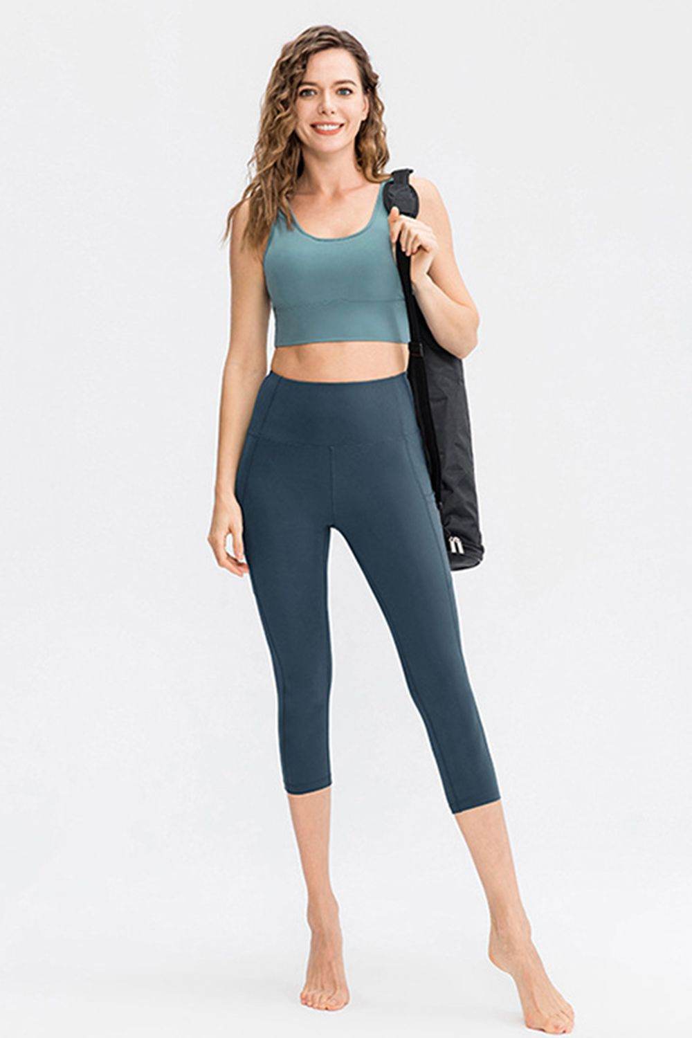 Wide Waistband Cropped Active Leggings with Pockets - Selvanelle
