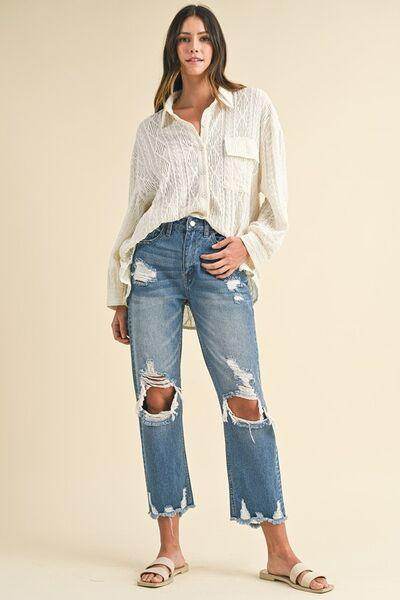 Annie Wear Distressed Raw Hem Cropped Jeans for Women - Selvanelle