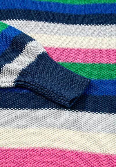 Contrast Striped Round Neck Long Sleeve Sweater for Women - Selvanelle