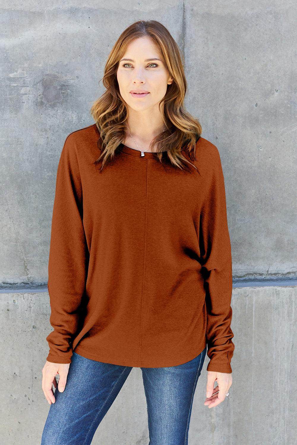 Double Take Full Size Round Neck Long Sleeve T-Shirt for Women - Selvanelle