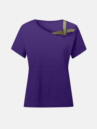 Asymmetrical Neck Short Sleeve T-Shirt for Women Fashion - Selvanelle