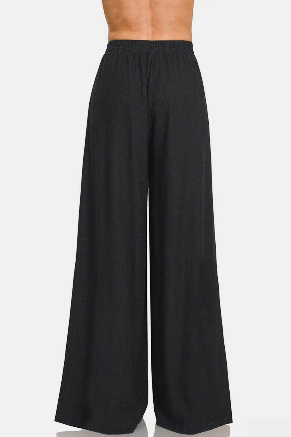 Zenana Pleated Linen Blend Wide Leg Pants for Women - Selvanelle
