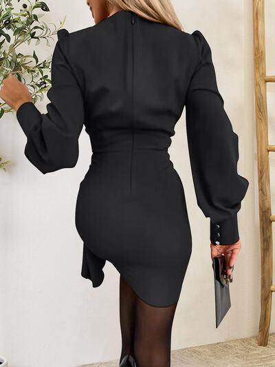 Surplice Lantern Sleeve Mini Dress for Stylish Occasions - Selvanelle