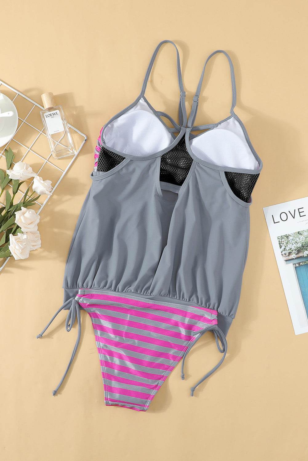Crisscross Striped Spaghetti Strap Tankini Set - Selvanelle