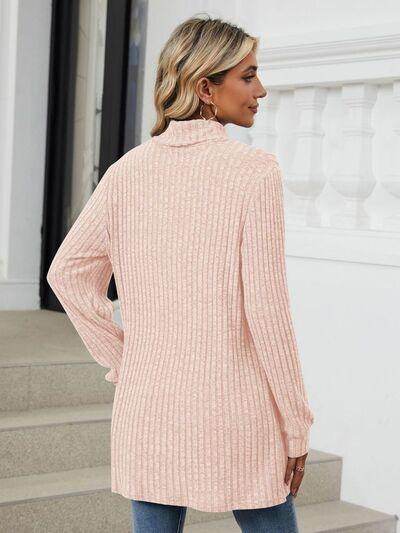 Ribbed Mock Neck Long Sleeve T-Shirt for Women Stylish Wear - Selvanelle