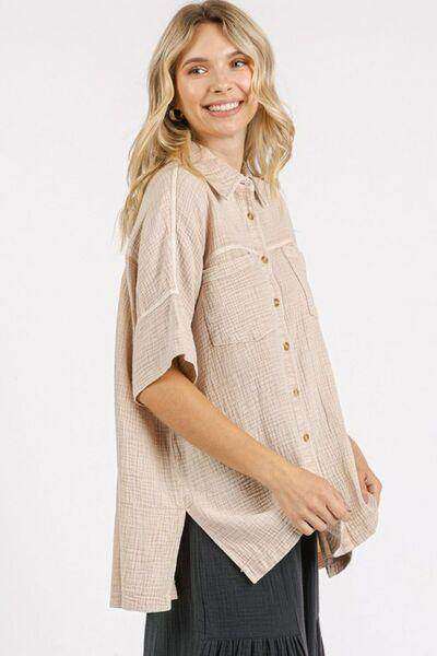 Mittoshop Mineral Wash Gauze Oversized Short Sleeve Shirt - Selvanelle