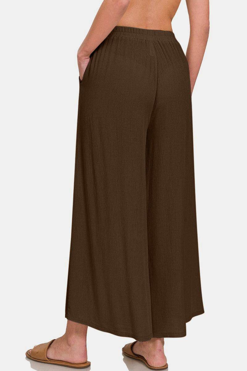 Zenana Woven Wide Leg Pants With Pockets for Women - Selvanelle