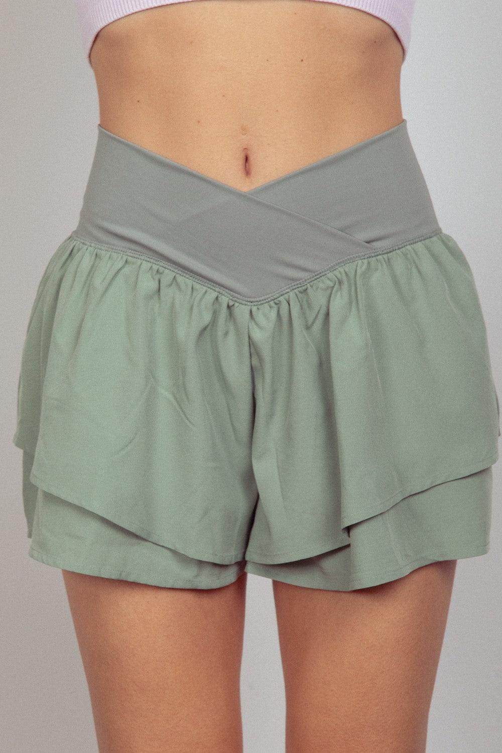 Very J V-Shaped High Waist Layered Active Shorts for Women - Selvanelle