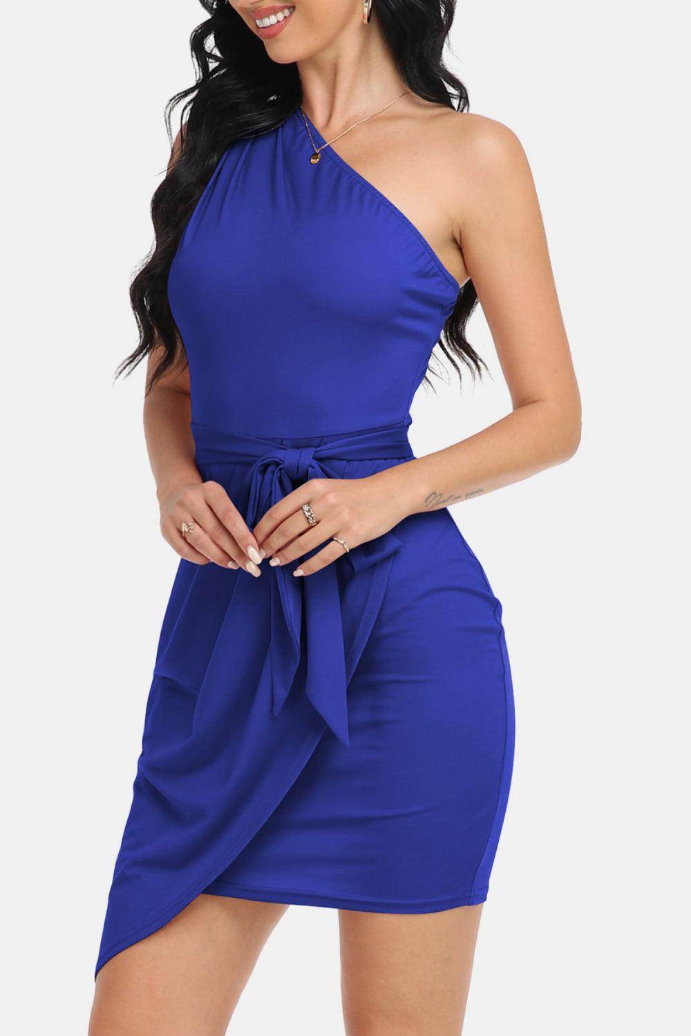 Chic Tie Front One-Shoulder Sleeveless Dress for Women - Selvanelle