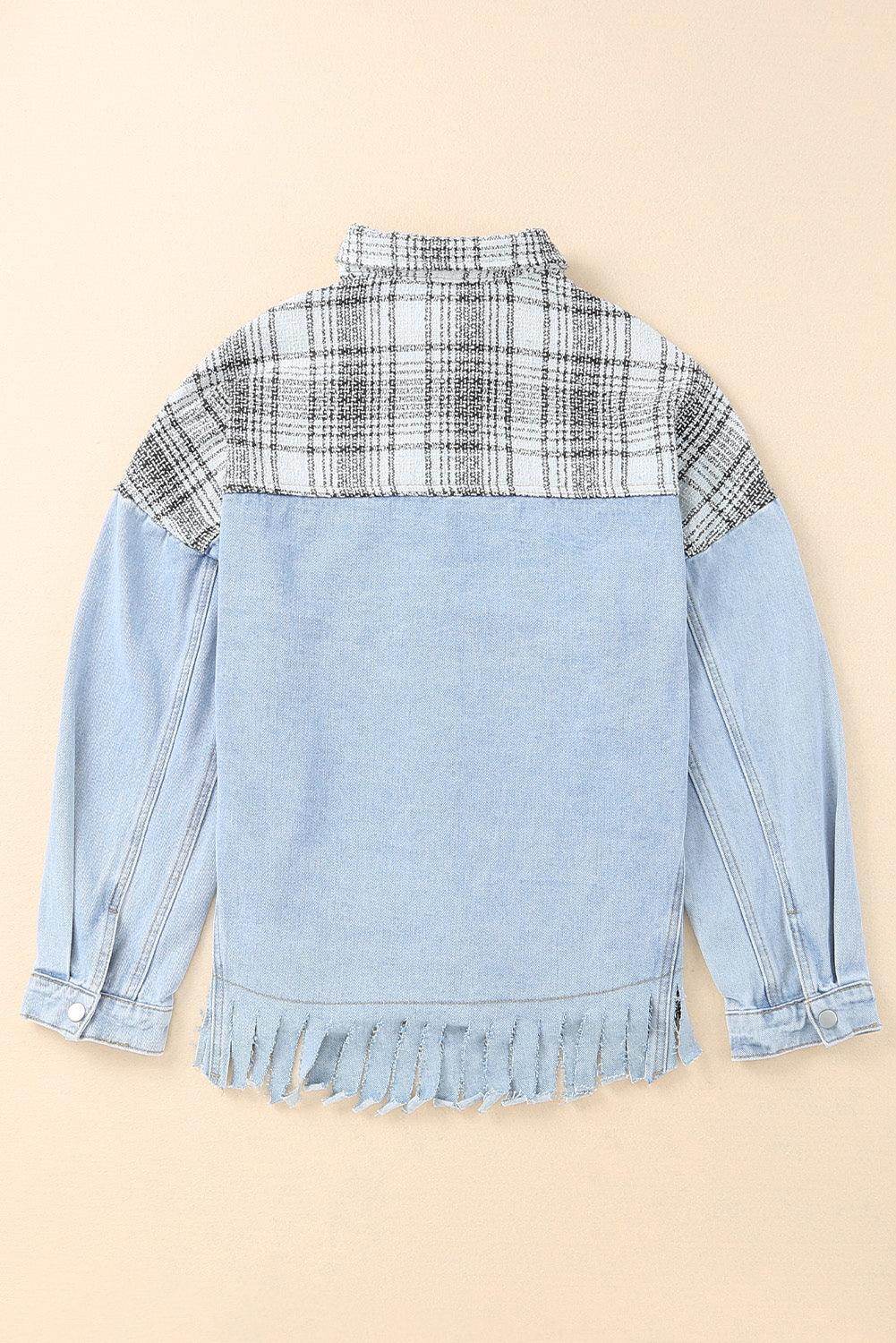 Plaid Pocketed Snap Down Denim Jacket for Stylish Comfort - Selvanelle