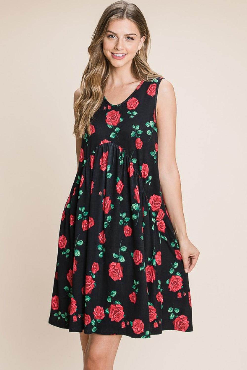 BOMBOM Floral Ruched Tank Dress for Summer Style - Selvanelle