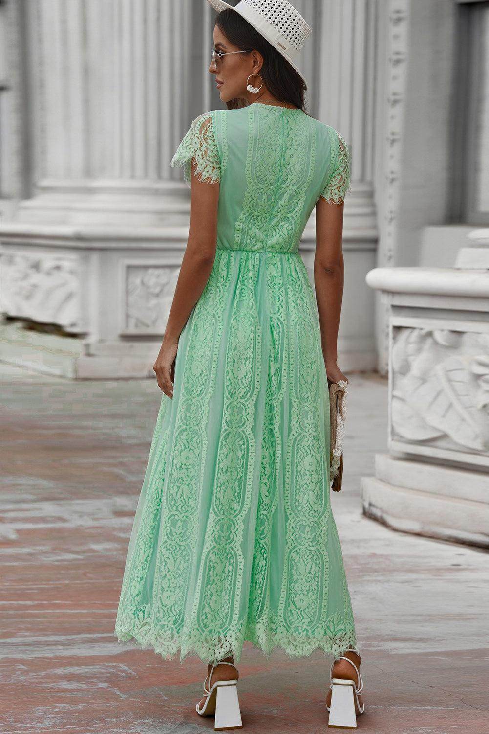 Scalloped Trim Lace Plunge Dress for Elegant Occasions - Selvanelle
