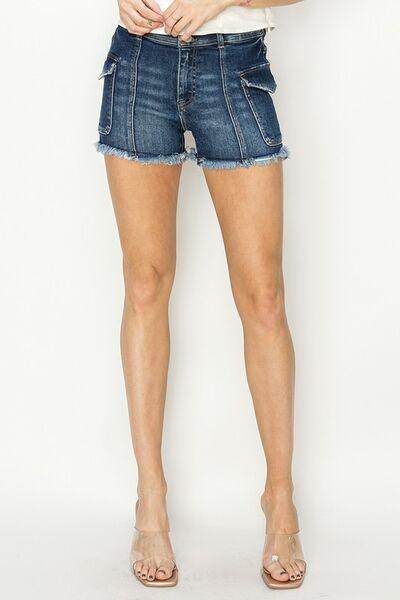 RISEN Raw Hem Denim Shorts with Pockets for Women - Selvanelle