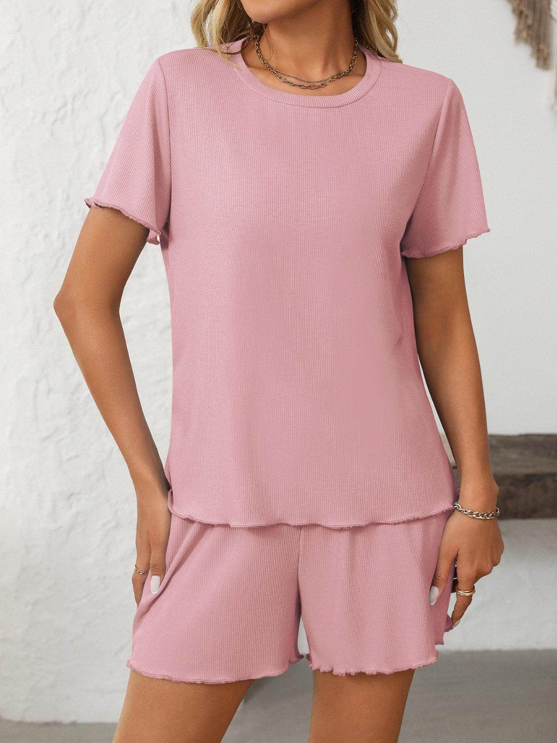 Mandy Round Neck Short Sleeve Top and Shorts Set Women - Selvanelle