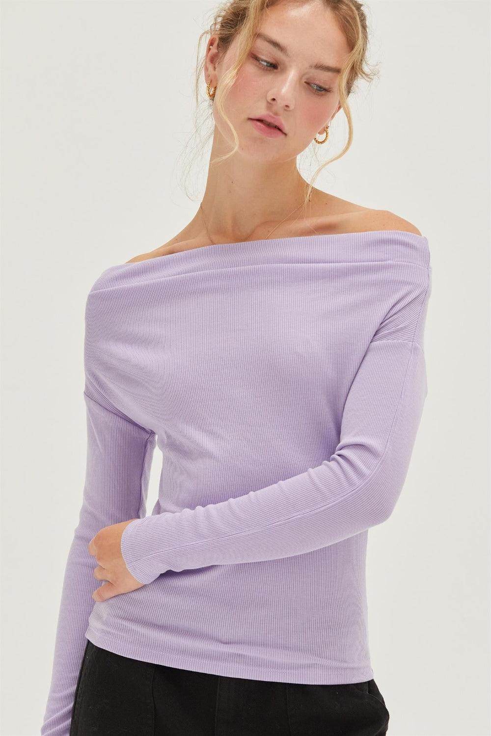 HYFVE Off Shoulder Ribbed Knit Top for Casual Elegance - Selvanelle