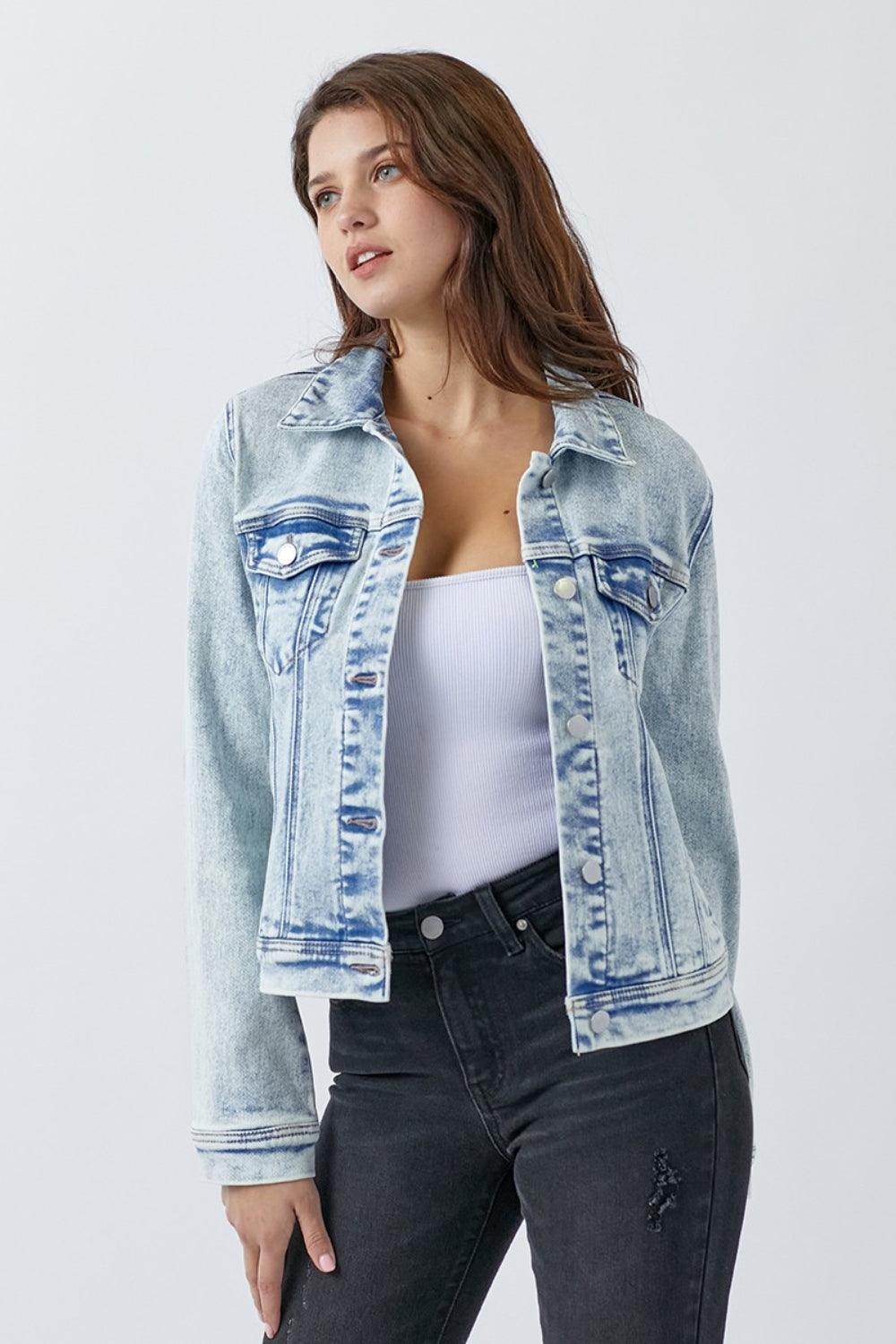 RISEN Button Up Washed Denim Jacket for Casual Style - Selvanelle