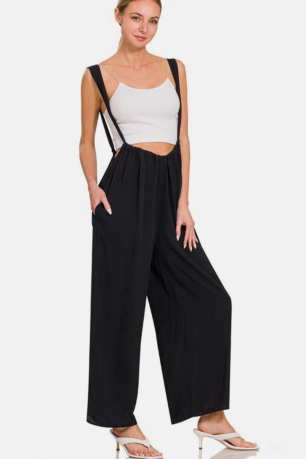 Zenana Tie Back Suspender Jumpsuit with Pockets for Women - Selvanelle