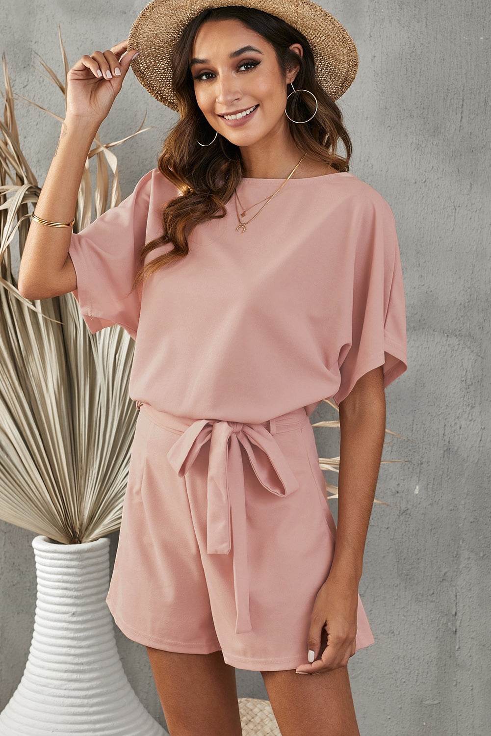 Tie Belt Short Sleeve Romper - Selvanelle