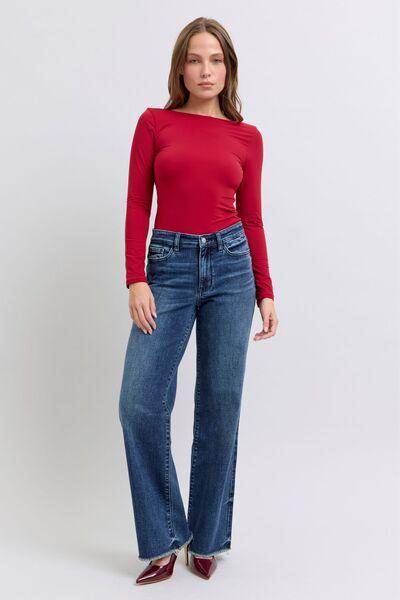 Judy Blue Full Size Raw Hem Mid Rise Jeans for Women - Selvanelle