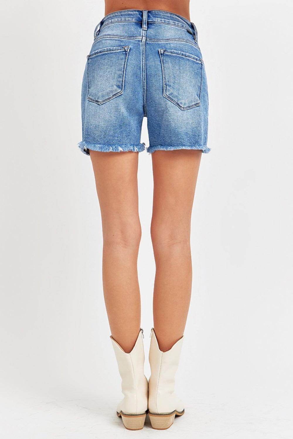 RISEN Front Slit Raw Hem Denim Shorts for Trendy Summer Style - Selvanelle