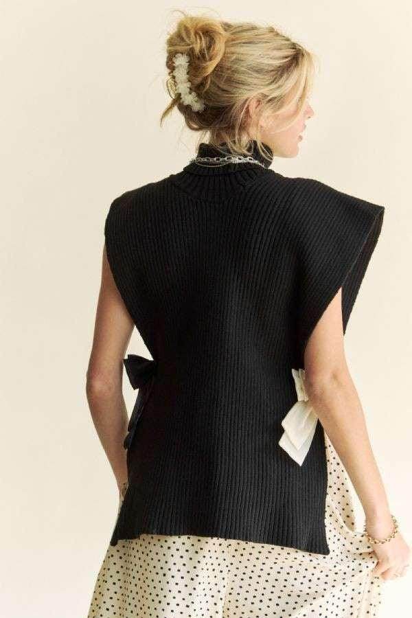 Davi & Dani Side Split Turtleneck Sleeveless Knit Top - Selvanelle