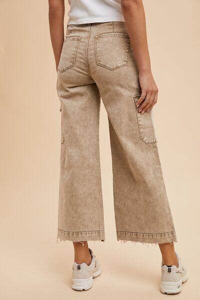 Annie Wear Raw Hem Wide Leg Jeans with Cargo Pockets - Selvanelle