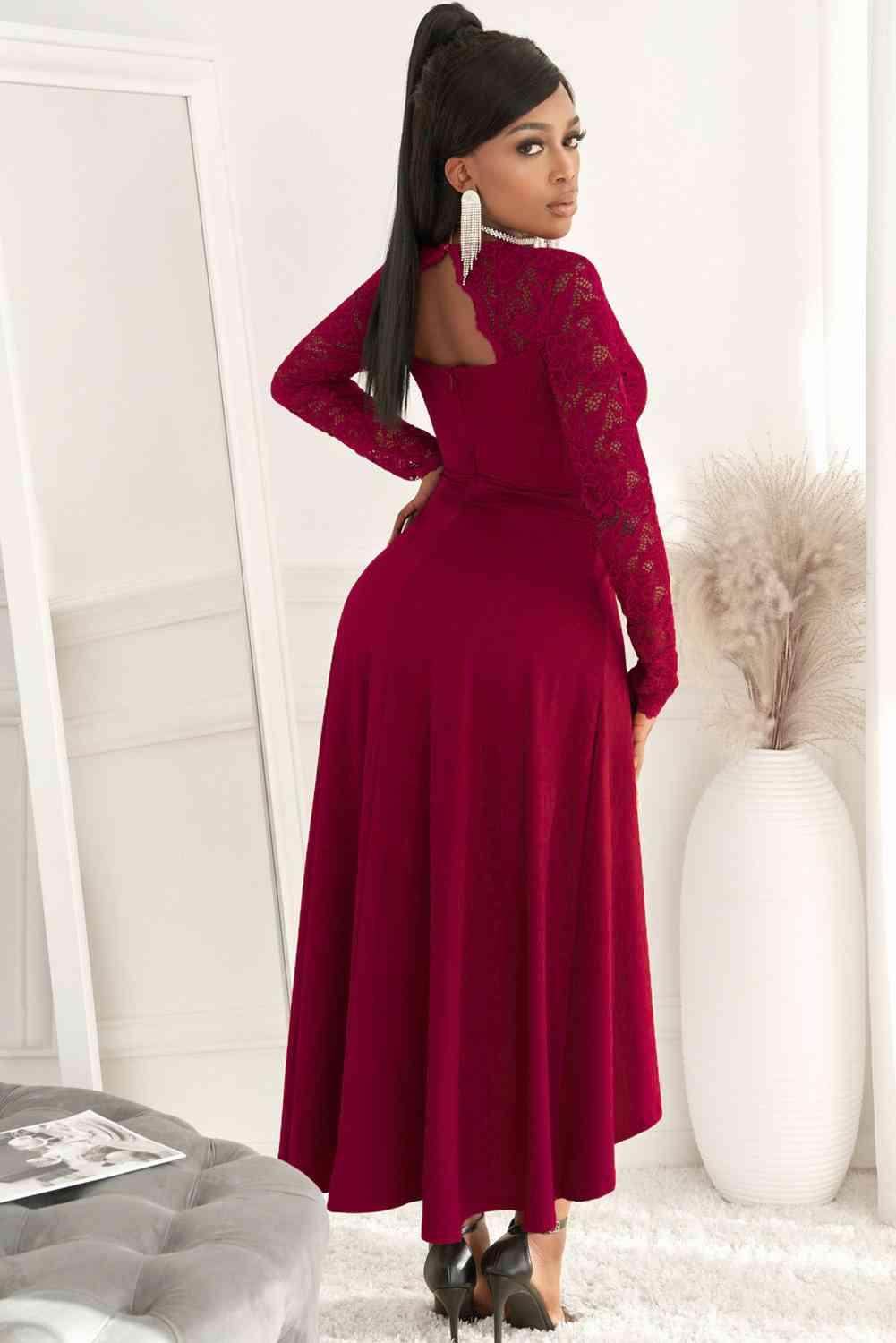 Lace High-Low V-Neck Dress for Elegant Evening Wear - Selvanelle