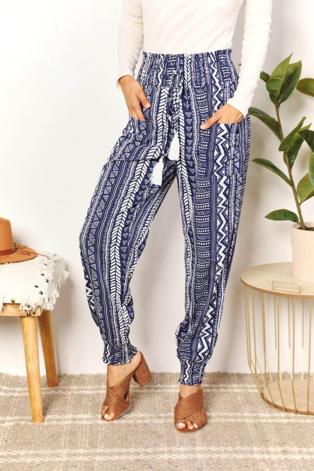 Perfee Geometric Print Tassel High-Rise Pants for Women - Selvanelle