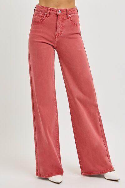 RISEN Full Size High Rise Tummy Control Wide Leg Jeans - Selvanelle