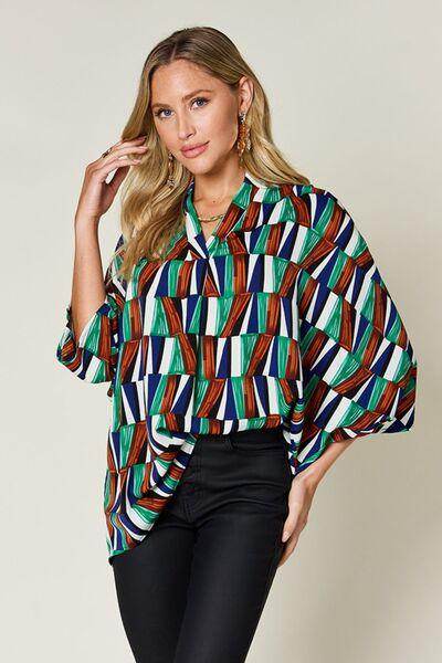 Double Take Full Size Geometric Notched Dolman Sleeve Top - Selvanelle
