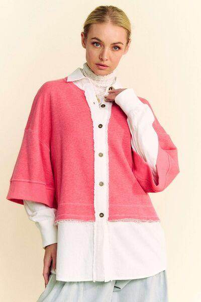 Davi & Dani Faux Layered French Terry Contrast Top Style - Selvanelle