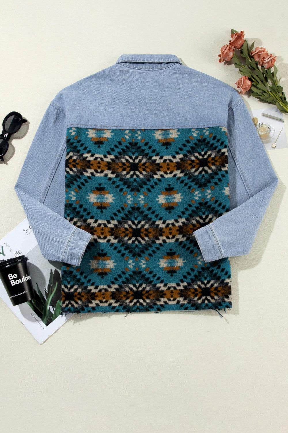 Pocketed Button Up Long Sleeve Denim Jacket for Women - Selvanelle
